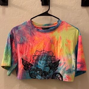 SHEIN Tie-Dye California Graphic Crop Top